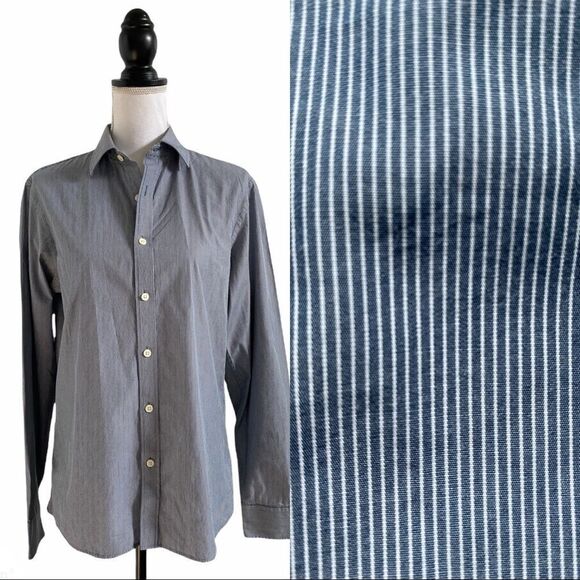 Michael Kors Men’s Tailored Fit Button Down Shirt Blue Gray Micro Stripe Small - Picture 4 of 8
